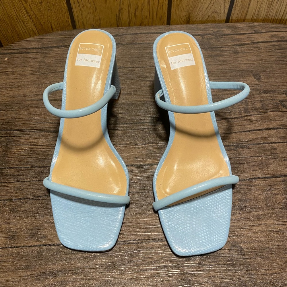 Amazon Blue Heeled Sandals with Square Toe